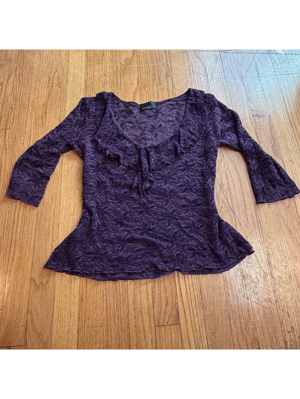 Vintage Y2K purple ruffle lace fitted quarter sleeve whimsical top